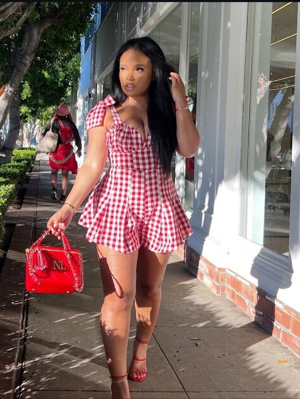Red Gingham Tie-Shoulder Mini Romper